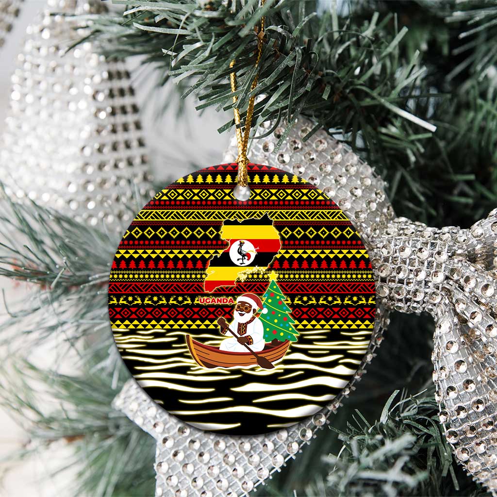 Uganda Christmas Ceramic Ornament Santa in Canoe Christmas Tree Uganda Map Flag - African Pride