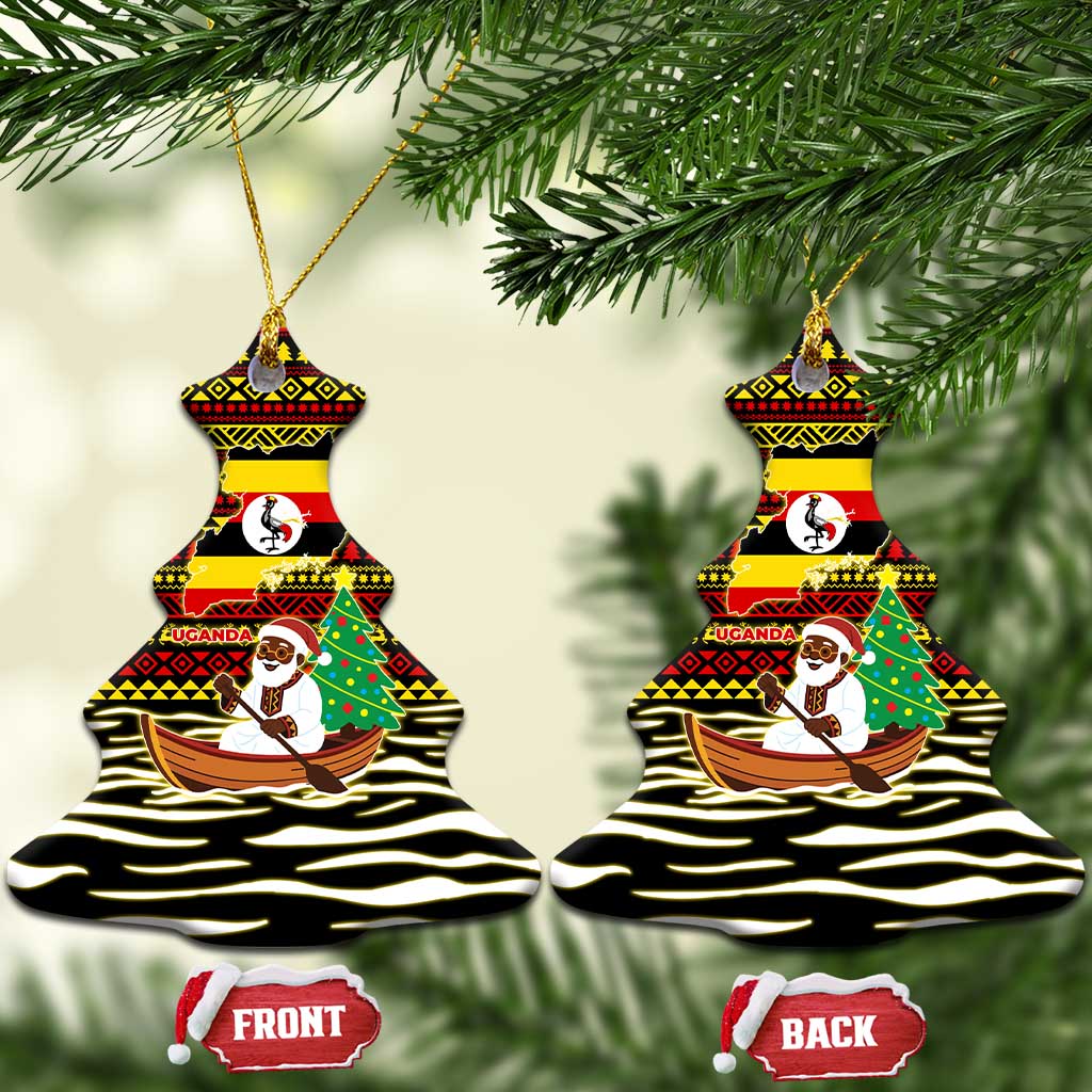 Uganda Christmas Ceramic Ornament Santa in Canoe Christmas Tree Uganda Map Flag - African Pride