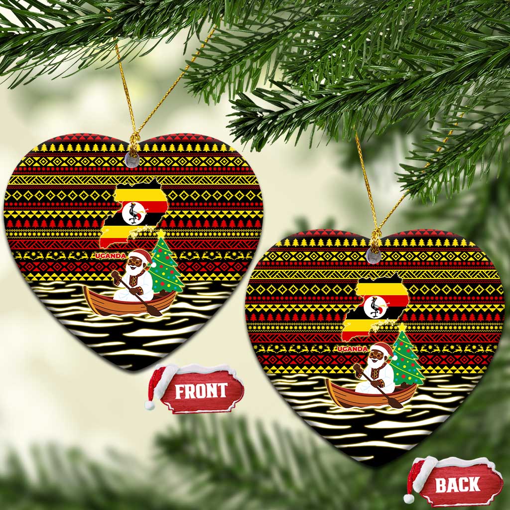 Uganda Christmas Ceramic Ornament Santa in Canoe Christmas Tree Uganda Map Flag - African Pride