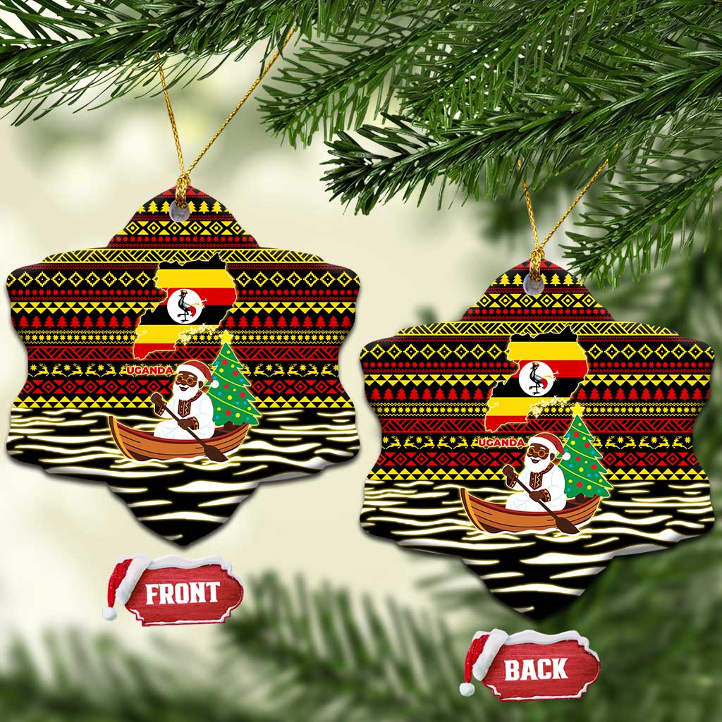 Uganda Christmas Ceramic Ornament Santa in Canoe Christmas Tree Uganda Map Flag - African Pride