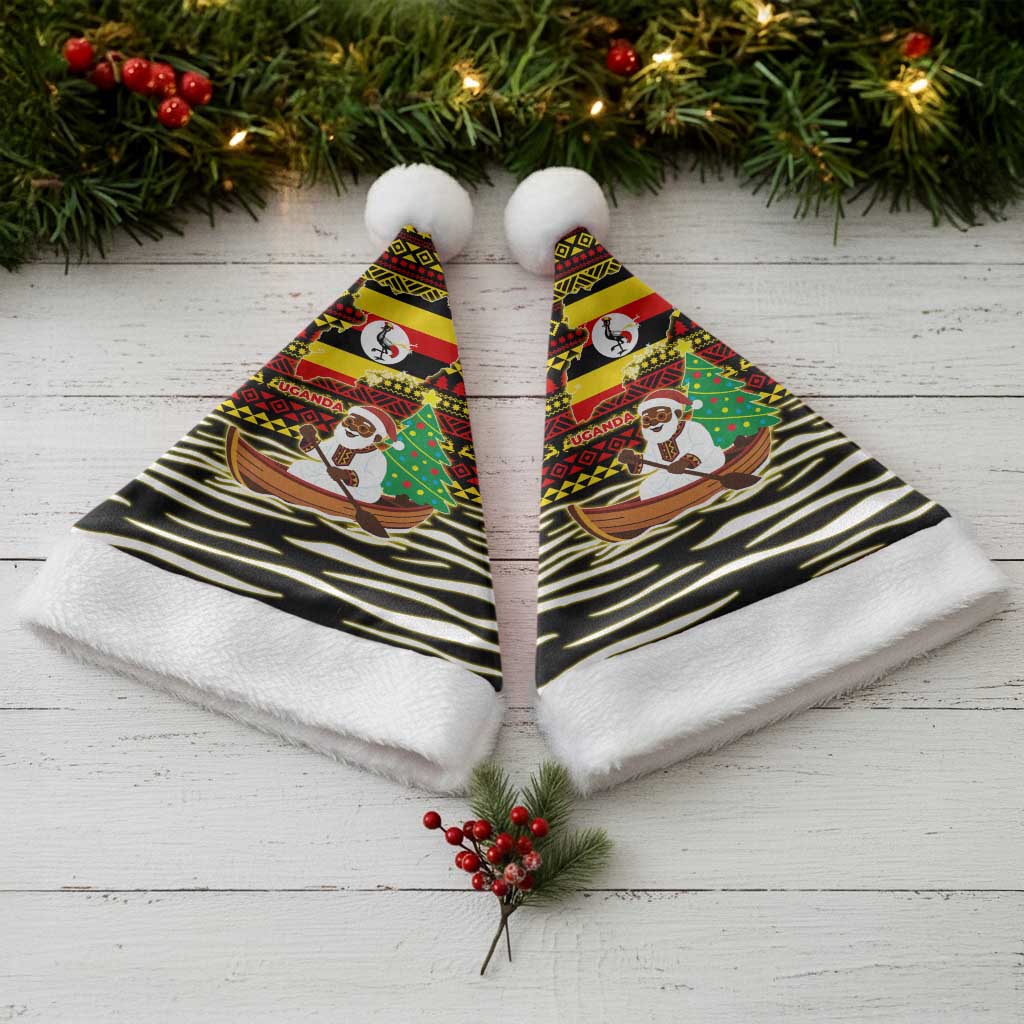 Uganda Christmas Santa Hat Santa in Canoe Christmas Tree Uganda Map Flag - African Pride