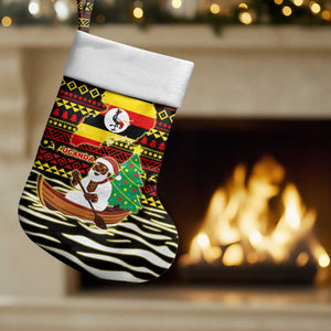 Uganda Christmas Stocking Santa in Canoe Christmas Tree Uganda Map Flag - African Pride