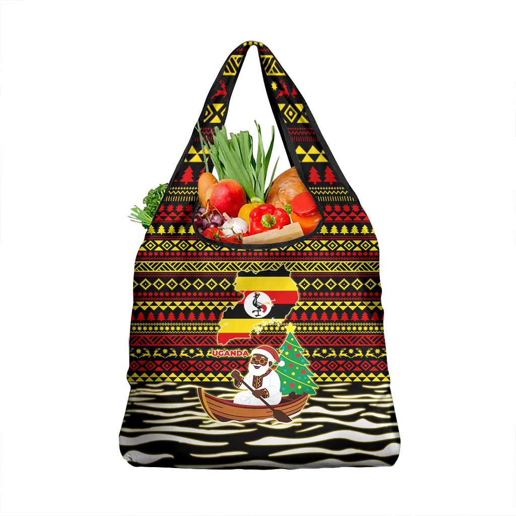 Uganda Christmas Grocery Bag Santa in Canoe Christmas Tree Uganda Map Flag - African Pride