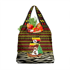 Uganda Christmas Grocery Bag Santa in Canoe Christmas Tree Uganda Map Flag - African Pride