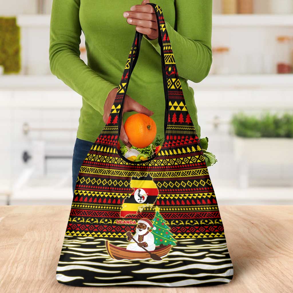 Uganda Christmas Grocery Bag Santa in Canoe Christmas Tree Uganda Map Flag - African Pride