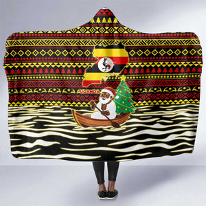 Uganda Christmas Hooded Blanket Santa in Canoe Christmas Tree Uganda Map Flag - African Pride