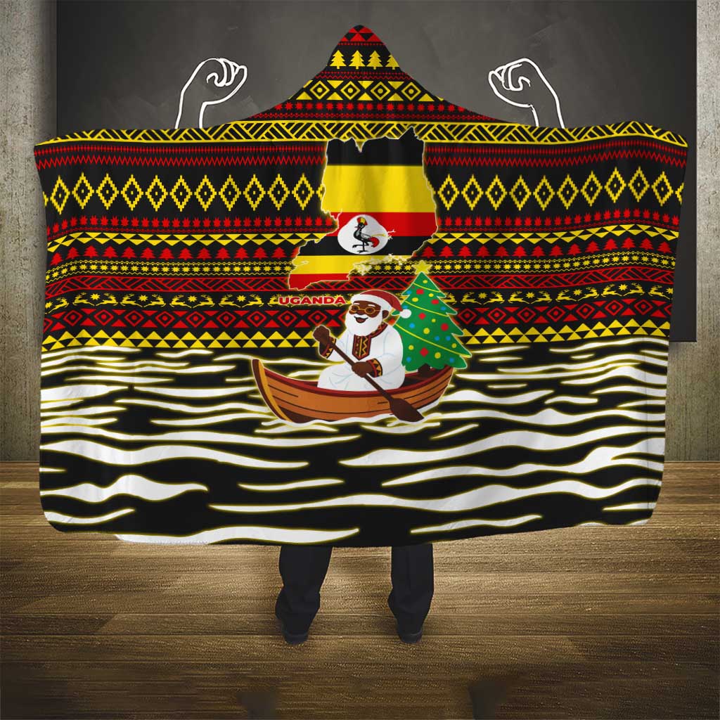 Uganda Christmas Hooded Blanket Santa in Canoe Christmas Tree Uganda Map Flag - African Pride