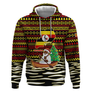 Uganda Christmas Hoodie Santa in Canoe Christmas Tree Uganda Map Flag - African Pride