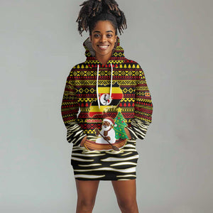 Uganda Christmas Hoodie Dress Santa in Canoe Christmas Tree Uganda Map Flag - African Pride