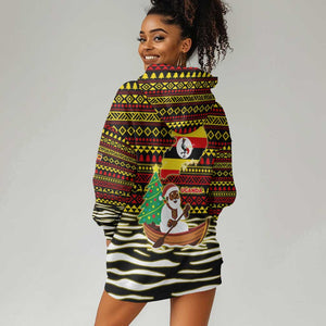 Uganda Christmas Hoodie Dress Santa in Canoe Christmas Tree Uganda Map Flag - African Pride
