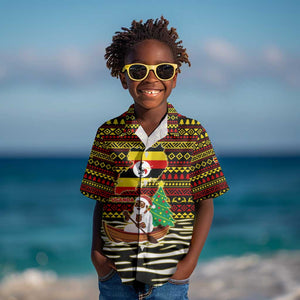 Uganda Christmas Kid Hawaiian Shirt Santa in Canoe Christmas Tree Uganda Map Flag - African Pride