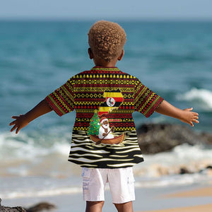 Uganda Christmas Kid Hawaiian Shirt Santa in Canoe Christmas Tree Uganda Map Flag - African Pride