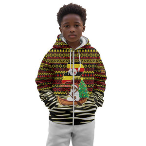 Uganda Christmas Kid Hoodie Santa in Canoe Christmas Tree Uganda Map Flag - African Pride