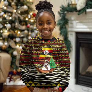 Uganda Christmas Kid Ugly Christmas Sweater Santa in Canoe Christmas Tree Uganda Map Flag - African Pride