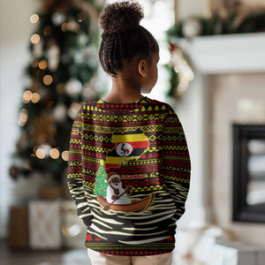 Uganda Christmas Kid Ugly Christmas Sweater Santa in Canoe Christmas Tree Uganda Map Flag - African Pride