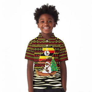 Uganda Christmas Kid Polo Shirt Santa in Canoe Christmas Tree Uganda Map Flag - African Pride