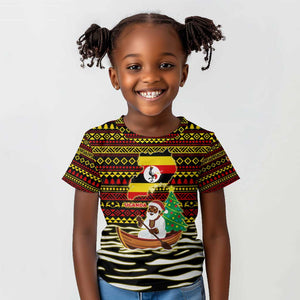 Uganda Christmas Kid T shirt Santa in Canoe Christmas Tree Uganda Map Flag - African Pride