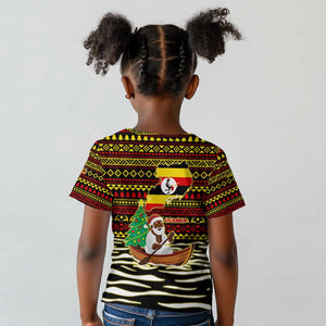 Uganda Christmas Kid T shirt Santa in Canoe Christmas Tree Uganda Map Flag - African Pride