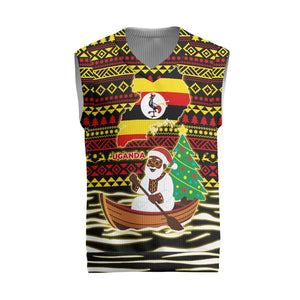 Uganda Christmas Knitted V-Neck Vest Santa in Canoe Christmas Tree Uganda Map Flag - African Pride