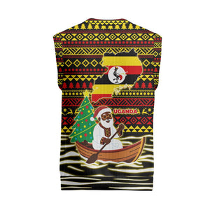 Uganda Christmas Knitted V-Neck Vest Santa in Canoe Christmas Tree Uganda Map Flag - African Pride