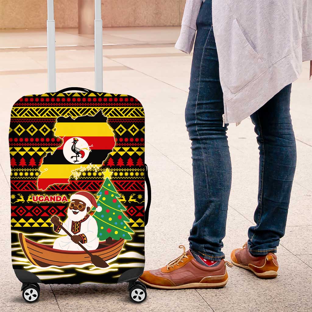 Uganda Christmas Luggage Cover Santa in Canoe Christmas Tree Uganda Map Flag - African Pride