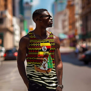 Uganda Christmas Men Tank Top Santa in Canoe Christmas Tree Uganda Map Flag - African Pride