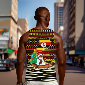 Uganda Christmas Men Tank Top Santa in Canoe Christmas Tree Uganda Map Flag - African Pride
