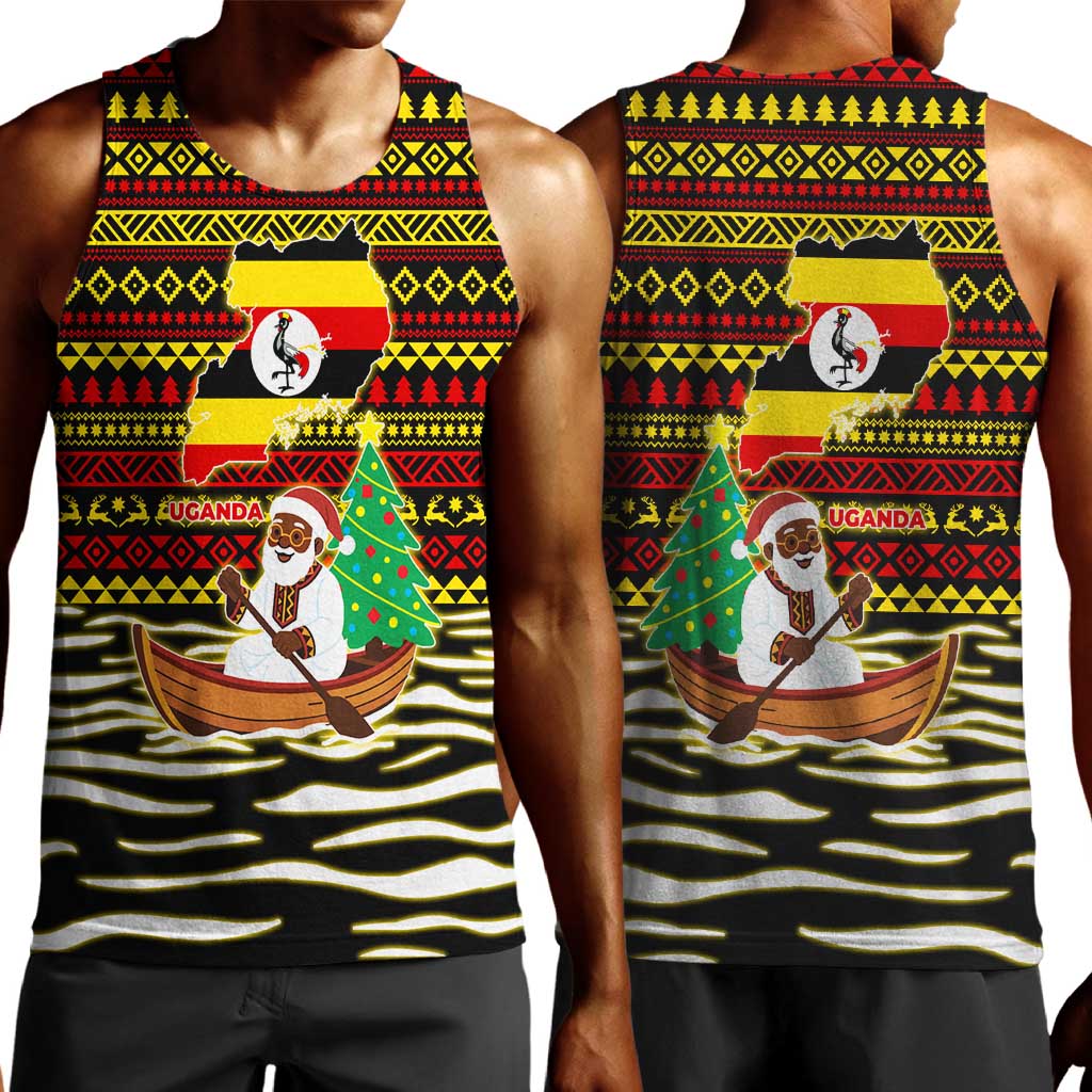 Uganda Christmas Men Tank Top Santa in Canoe Christmas Tree Uganda Map Flag - African Pride
