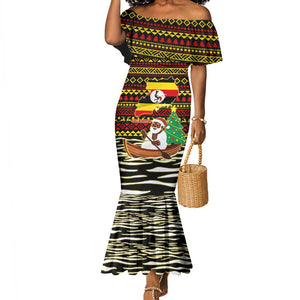 Uganda Christmas Mermaid Dress Santa in Canoe Christmas Tree Uganda Map Flag - African Pride