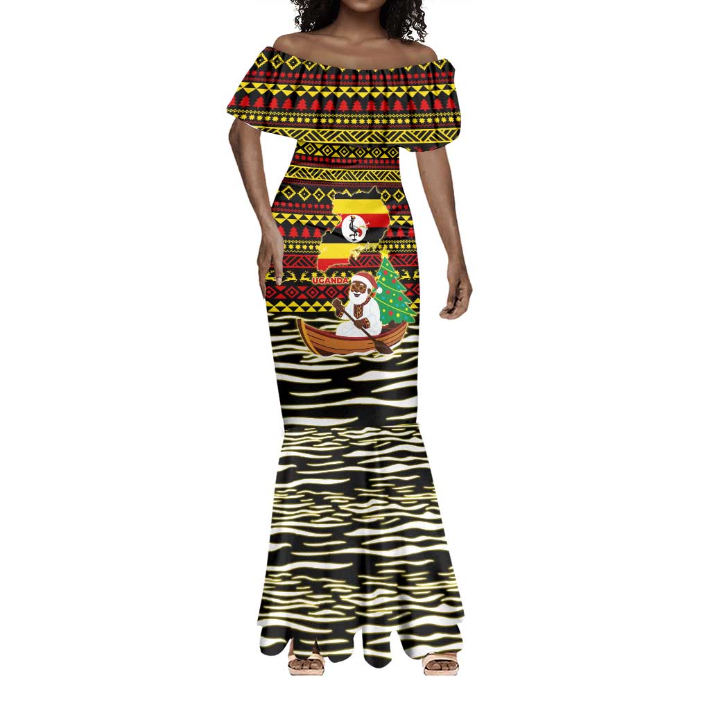 Uganda Christmas Mermaid Dress Santa in Canoe Christmas Tree Uganda Map Flag - African Pride