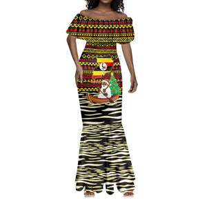 Uganda Christmas Mermaid Dress Santa in Canoe Christmas Tree Uganda Map Flag - African Pride
