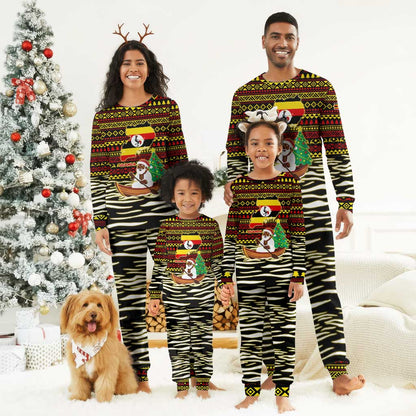 Uganda Christmas Pajama Set Santa in Canoe Christmas Tree Uganda Map Flag - African Pride
