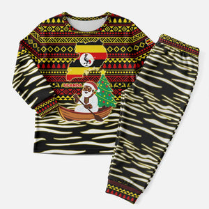 Uganda Christmas Pajama Set Santa in Canoe Christmas Tree Uganda Map Flag - African Pride