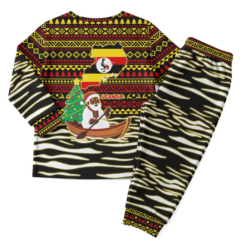 Uganda Christmas Pajama Set Santa in Canoe Christmas Tree Uganda Map Flag - African Pride