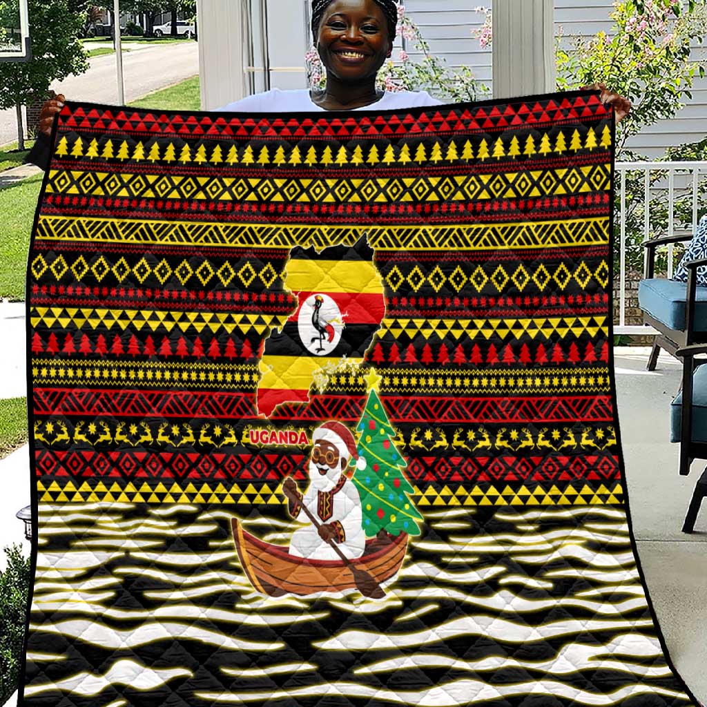 Uganda Christmas Quilt Santa in Canoe Christmas Tree Uganda Map Flag - African Pride