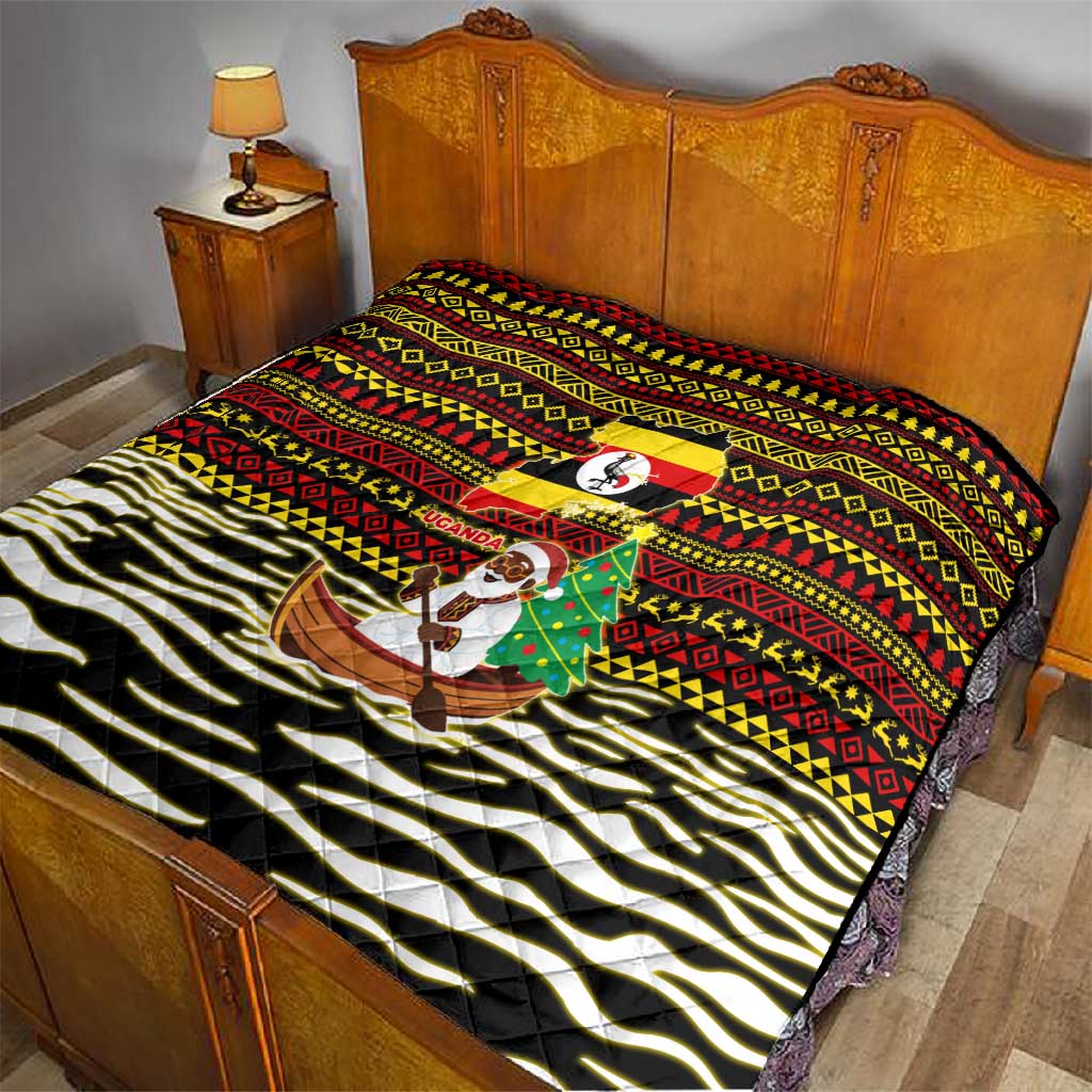 Uganda Christmas Quilt Santa in Canoe Christmas Tree Uganda Map Flag - African Pride