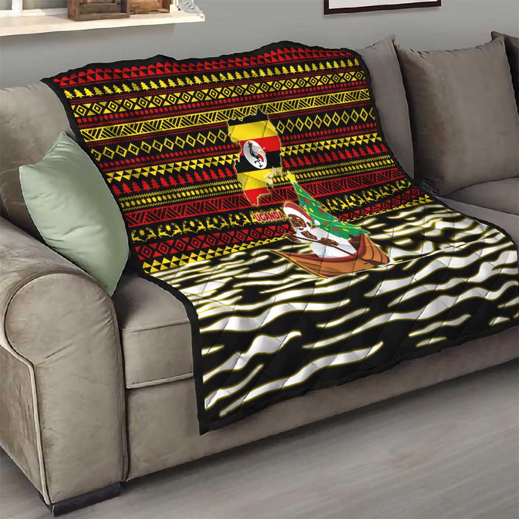 Uganda Christmas Quilt Santa in Canoe Christmas Tree Uganda Map Flag - African Pride