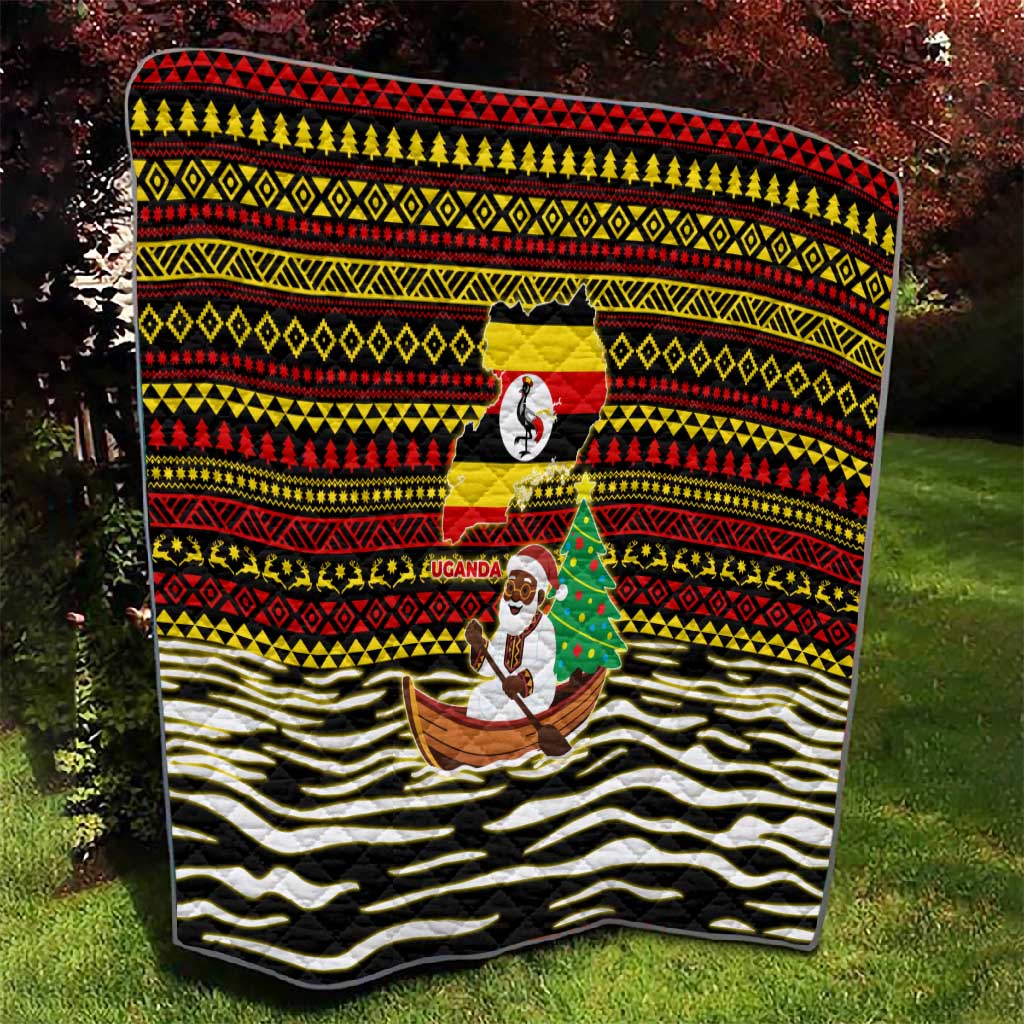 Uganda Christmas Quilt Santa in Canoe Christmas Tree Uganda Map Flag - African Pride