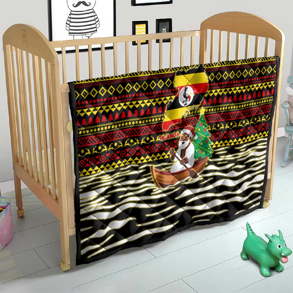 Uganda Christmas Quilt Santa in Canoe Christmas Tree Uganda Map Flag - African Pride