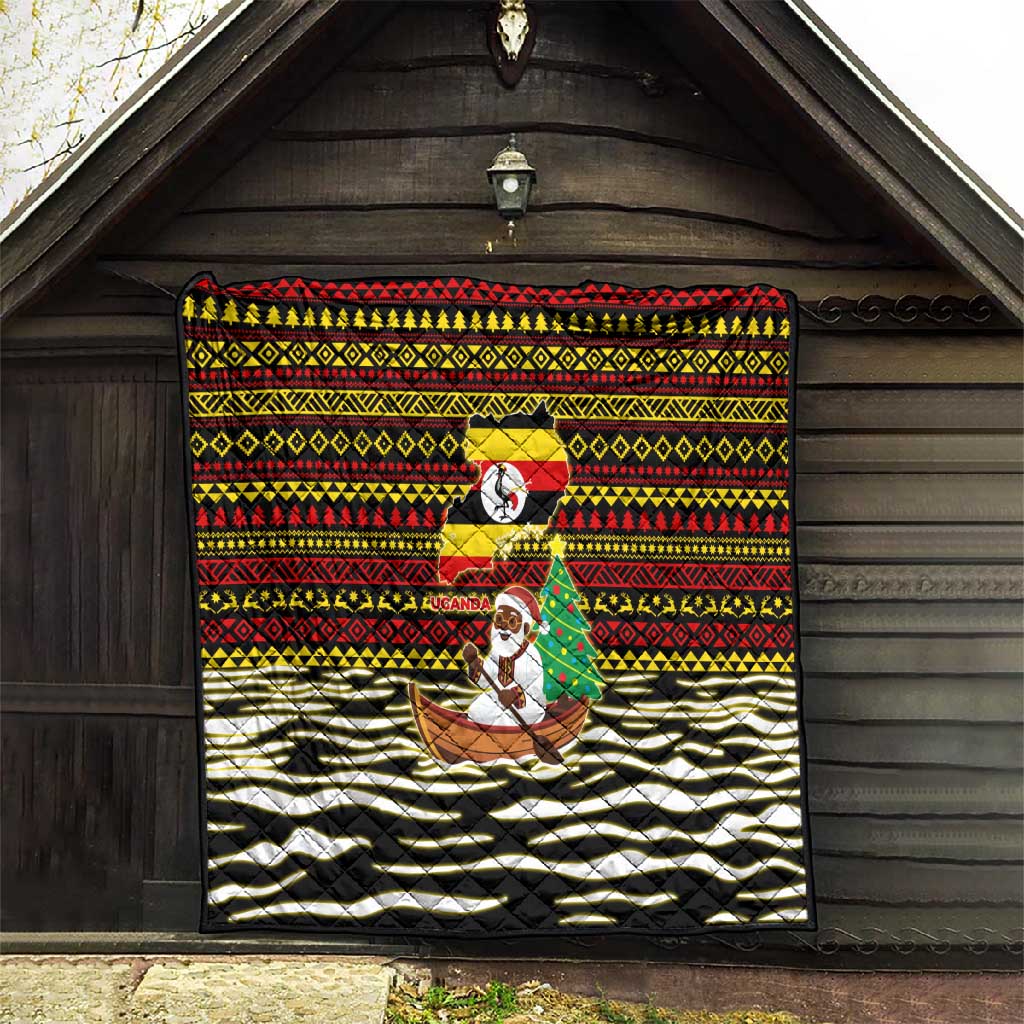 Uganda Christmas Quilt Santa in Canoe Christmas Tree Uganda Map Flag - African Pride