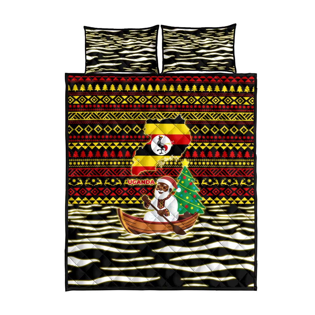 Uganda Christmas Quilt Bed Set Santa in Canoe Christmas Tree Uganda Map Flag - African Pride