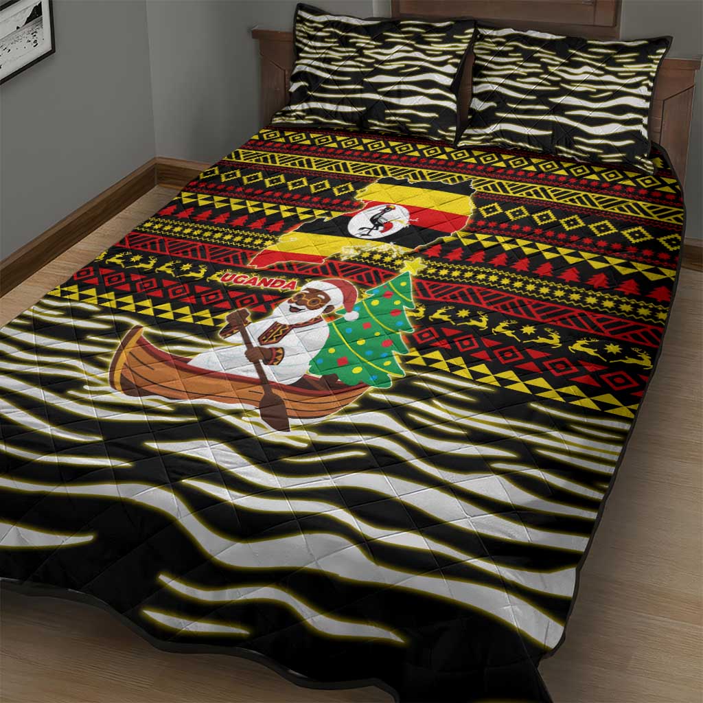 Uganda Christmas Quilt Bed Set Santa in Canoe Christmas Tree Uganda Map Flag - African Pride
