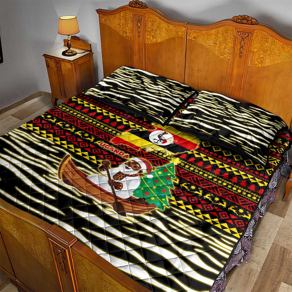 Uganda Christmas Quilt Bed Set Santa in Canoe Christmas Tree Uganda Map Flag - African Pride