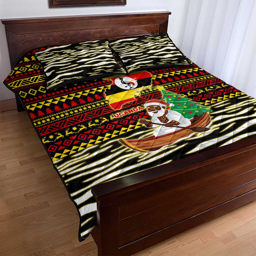 Uganda Christmas Quilt Bed Set Santa in Canoe Christmas Tree Uganda Map Flag - African Pride