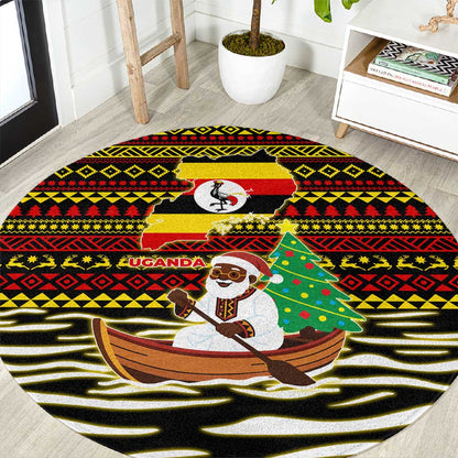 Uganda Christmas Round Carpet Santa in Canoe Christmas Tree Uganda Map Flag - African Pride