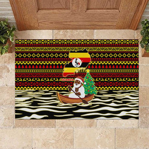 Uganda Christmas Rubber Doormat Santa in Canoe Christmas Tree Uganda Map Flag - African Pride
