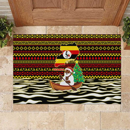 Uganda Christmas Rubber Doormat Santa in Canoe Christmas Tree Uganda Map Flag - African Pride