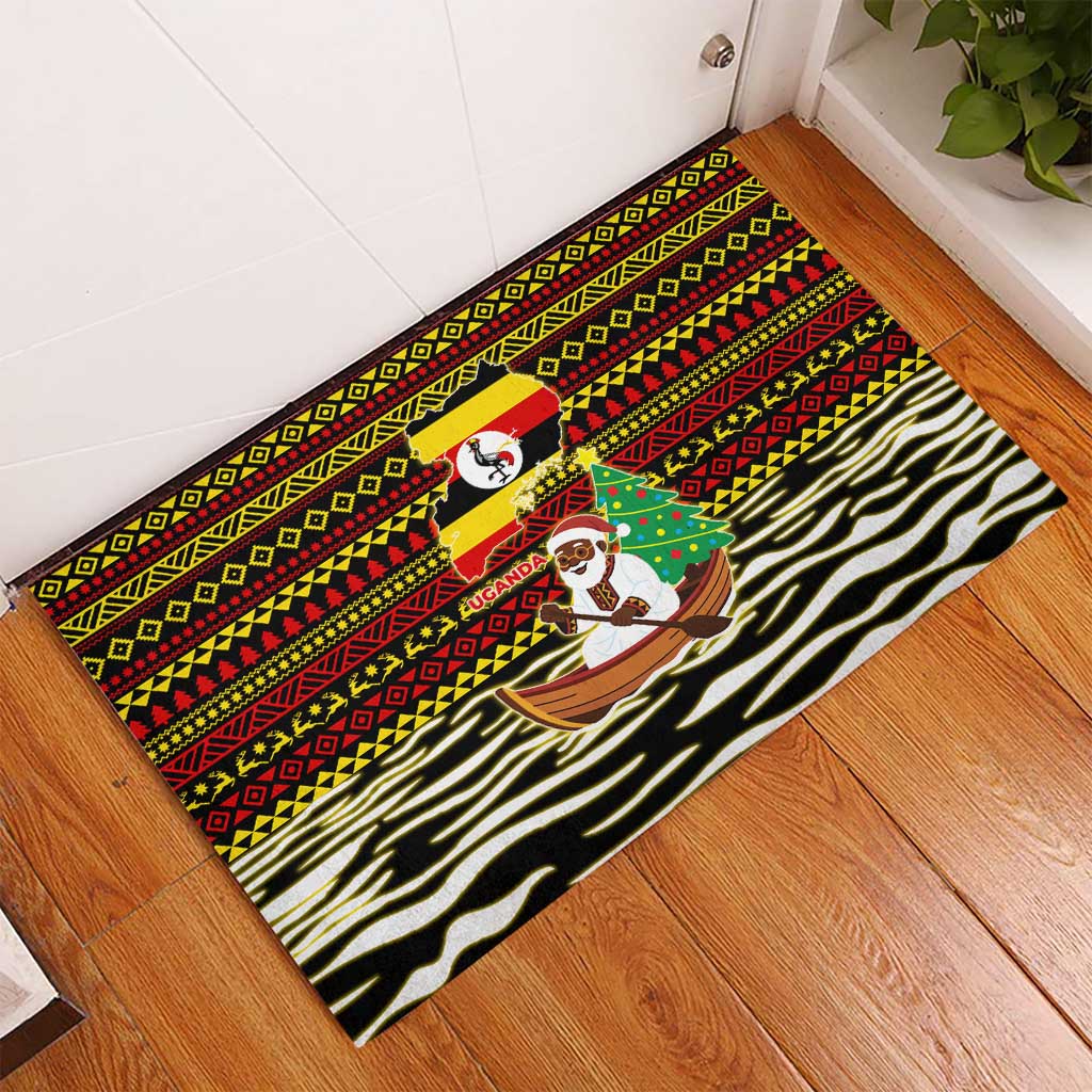 Uganda Christmas Rubber Doormat Santa in Canoe Christmas Tree Uganda Map Flag - African Pride