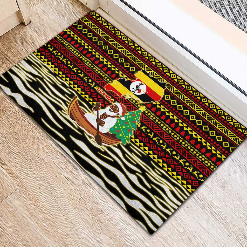 Uganda Christmas Rubber Doormat Santa in Canoe Christmas Tree Uganda Map Flag - African Pride