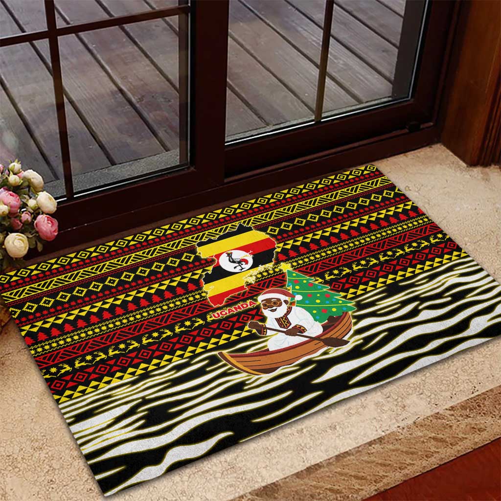 Uganda Christmas Rubber Doormat Santa in Canoe Christmas Tree Uganda Map Flag - African Pride